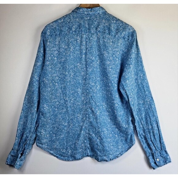 Frank and Eileen Linen Button Up Shirt Womens Small Blue Floral Long Sleeve - Picture 7 of 16
